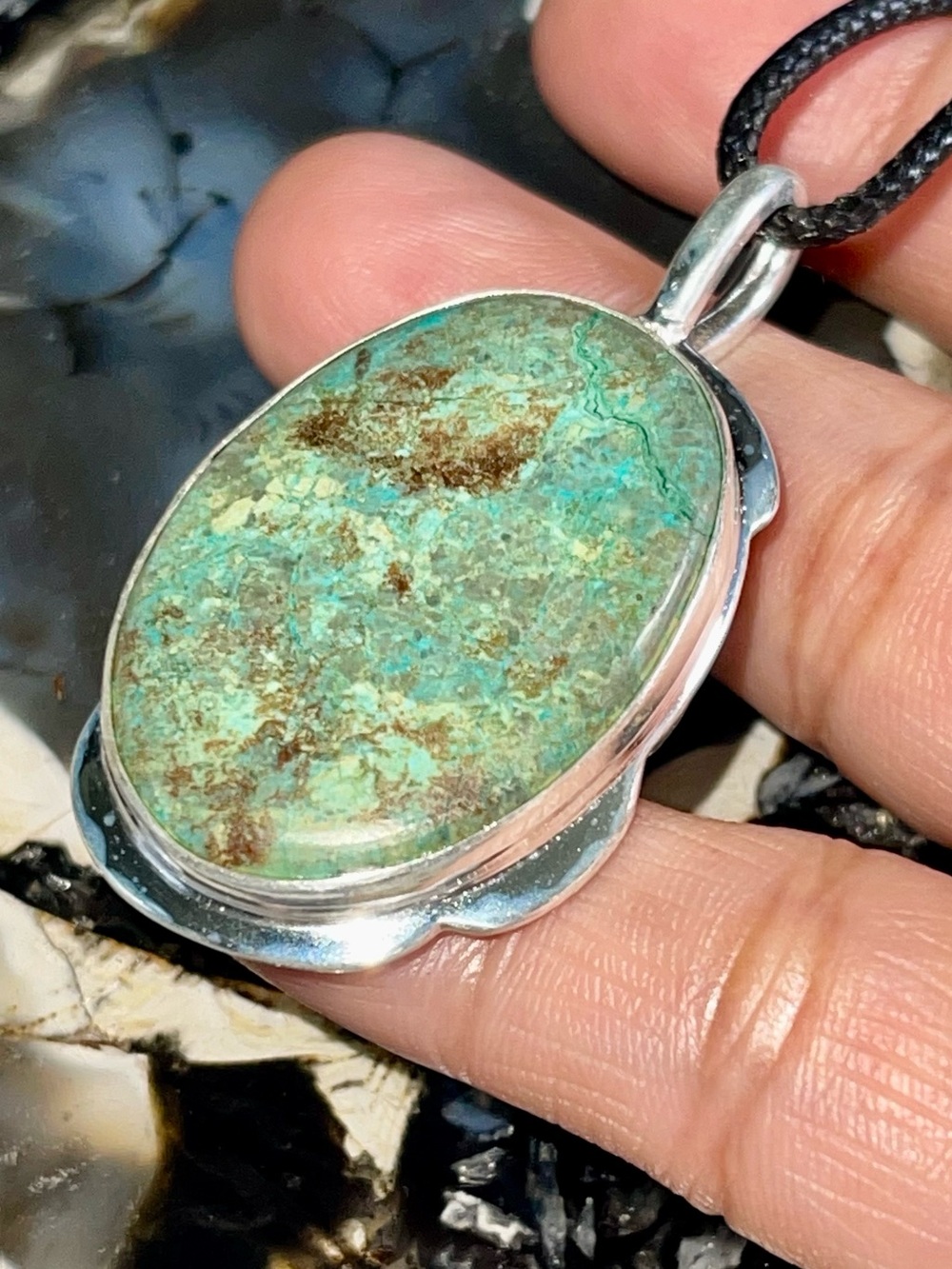 Chrysocolla- Shattuckite Crystal Pendant 2” - Picture 3 of 17